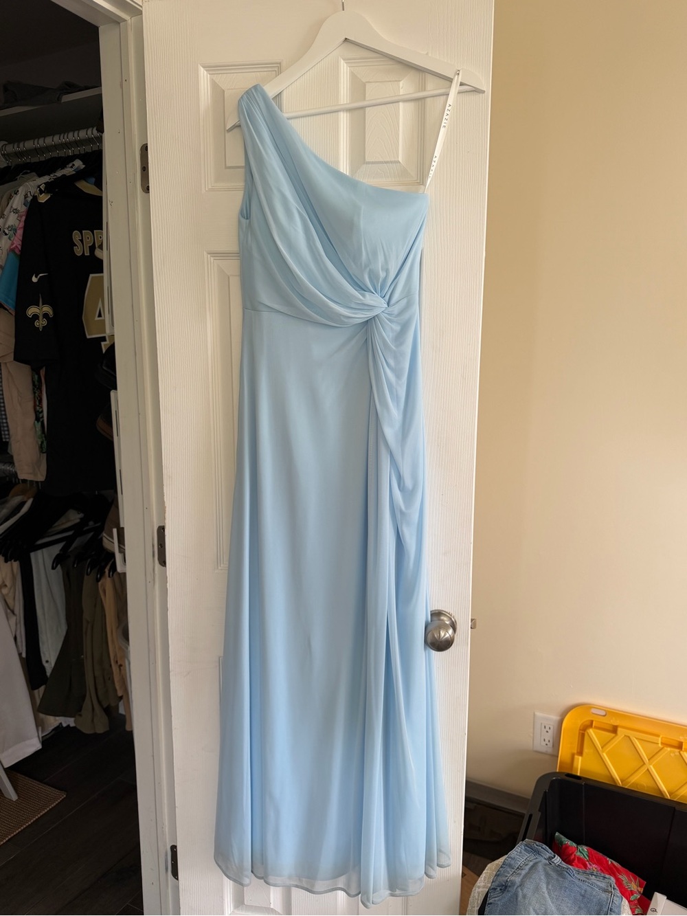 Light Blue One-Shoulder Evening Gown